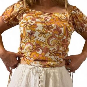 Floral Off-Shoulder 70’s Top in Orange and Yellow